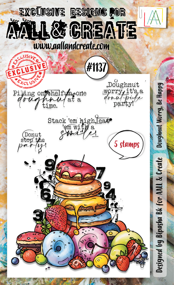 #1137 - A6 Stamp Set - Doughnut Worry, Be Happy