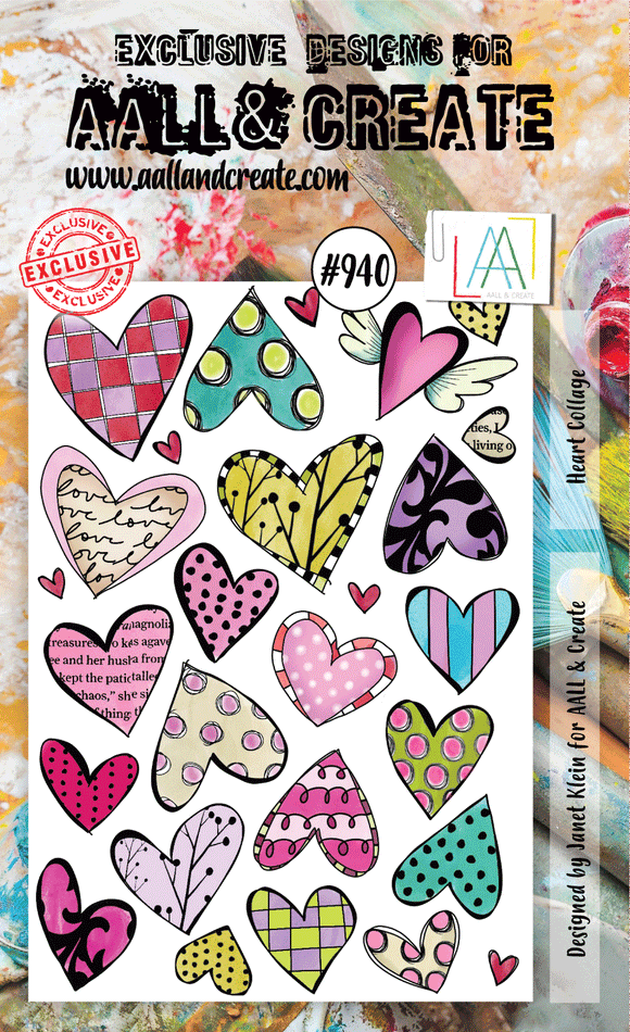#940 - A6 Stamp Set - Heart Collage - AALL & Create Wholesale - Stamp