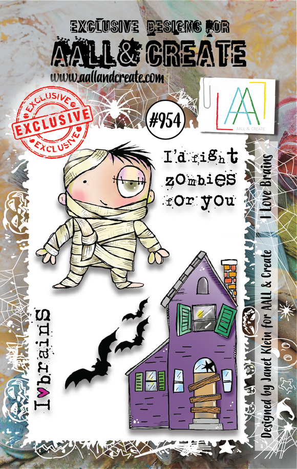 #954 - A7 Stamp Set - I Love Brains - AALL & Create Wholesale - stamp