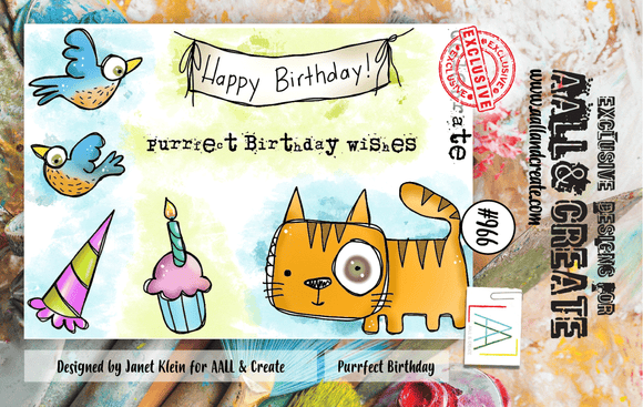 #966 - A7 Stamp Set - Purrfect Birthday