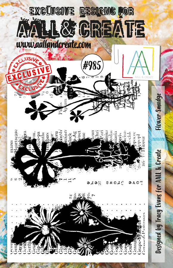 #985 - A5 Stamp Set - Flower Smudge - AALL & Create Wholesale - stamp