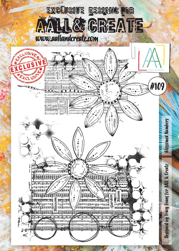 #109 - A4 Clear Stamp Set - Blossomed Numbers - AALL & Create Wholesale - stamp