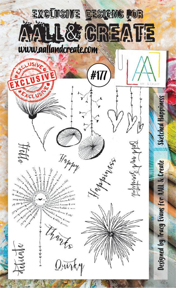 #177 - A6 Clear Stamp Set - Sketched Happiness - AALL & Create Wholesale - stamp