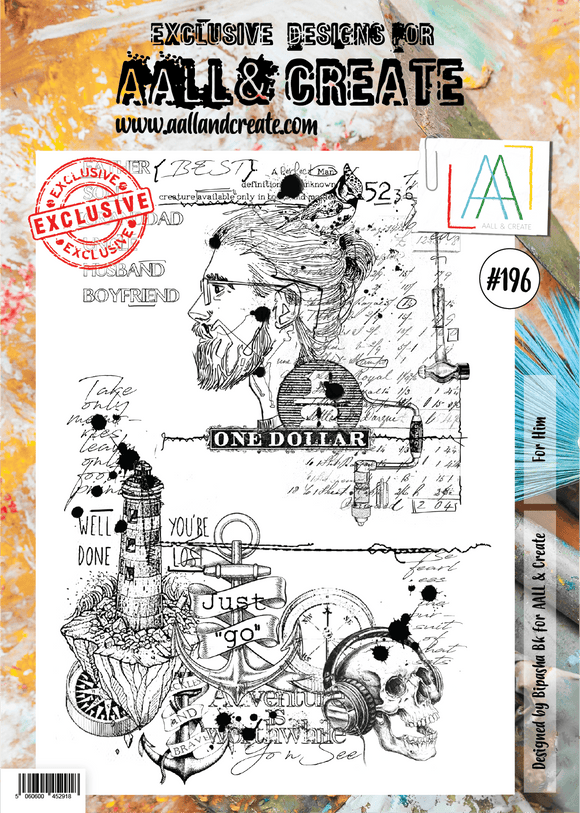 #196 - A4 Clear Stamp Set - For Him - AALL & Create Wholesale - stamp