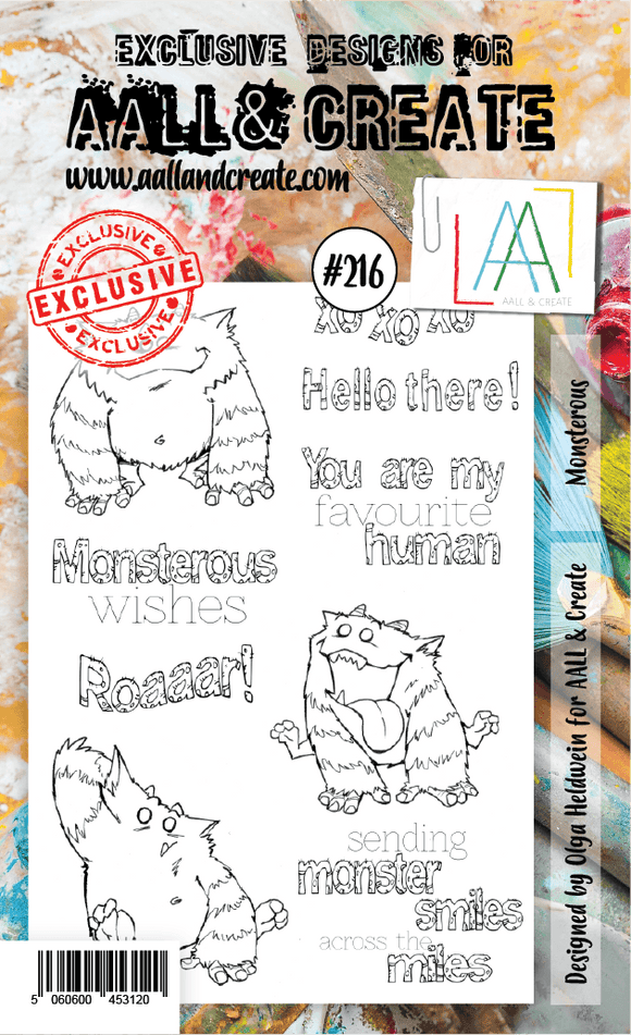 #216 - A6 Clear Stamp Set - Monstrous - AALL & Create Wholesale - stamp