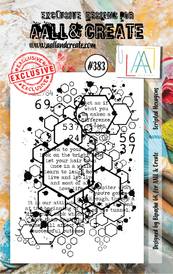 #383 - A7 Clear Stamp Set - Scripted Hexagons - AALL & Create Wholesale - stamp