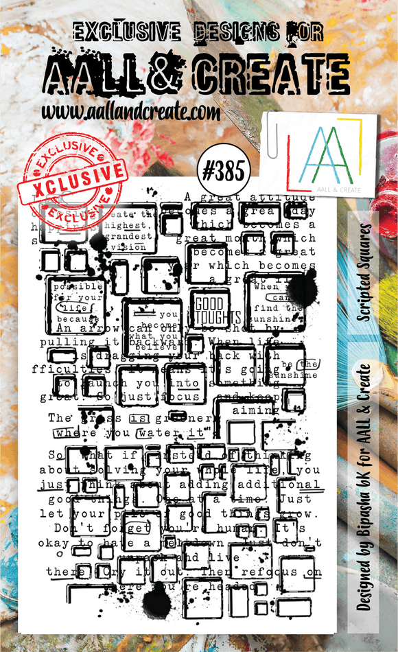 #385 - A6 Clear Stamp Set - Scripted Squares - AALL & Create Wholesale - stamp