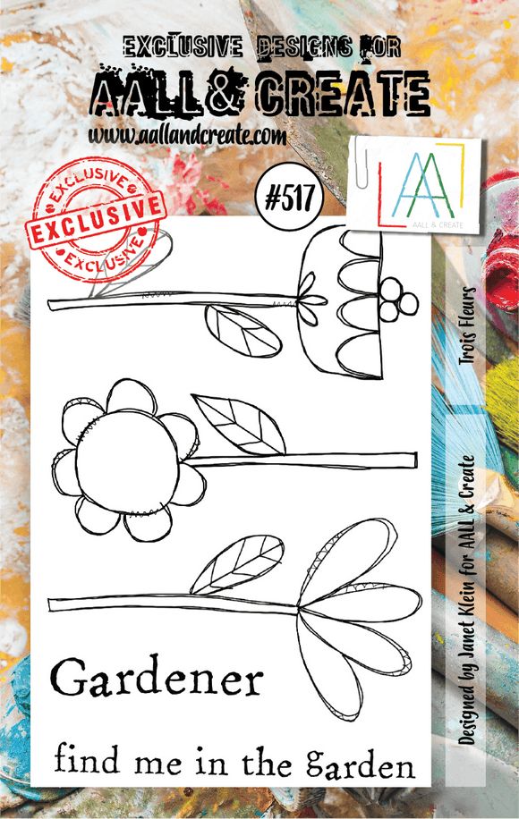 #517 - A7 Clear Stamp Set - Trois Fleurs - AALL & Create Wholesale - stamp