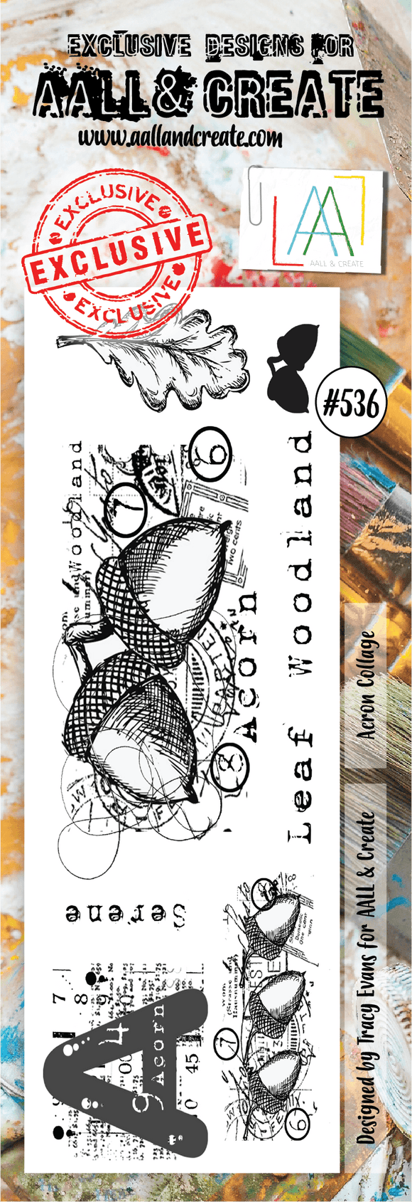 #536 - Border Stamp Set - Acorn Collage - AALL & Create Wholesale - stamp