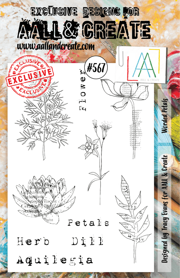 #567 - A5 Clear Stamp Set - Worded Petals - AALL & Create Wholesale - stamp