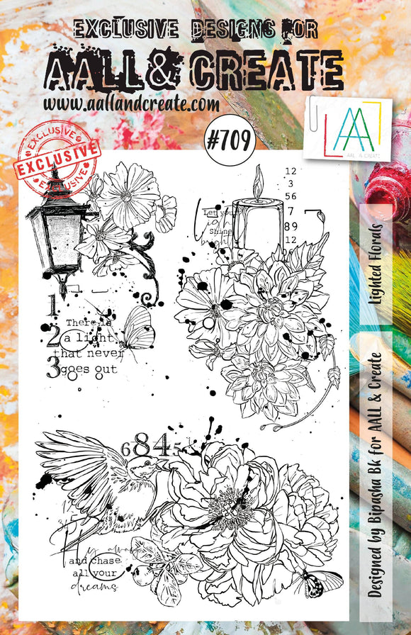 #709 - A5 Clear Stamp Set - Lighted Florals - AALL & Create Wholesale - stamp