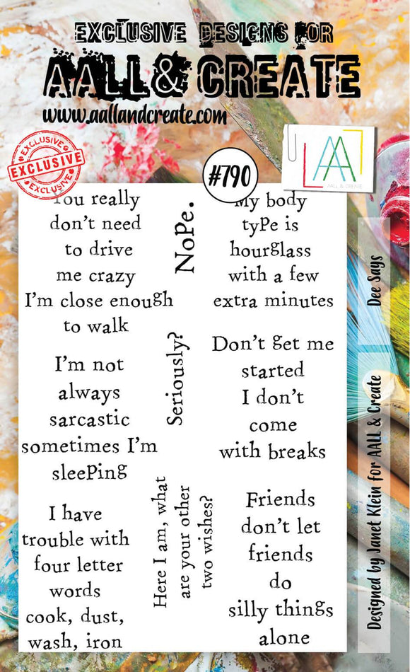 #790 - A6 Clear Stamp Set - Dee Says - AALL & Create Wholesale - stamp