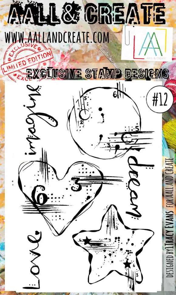 #12  - A6 Clear Stamp Set - Starry Hearts  - AALL & Create Wholesale - stamp